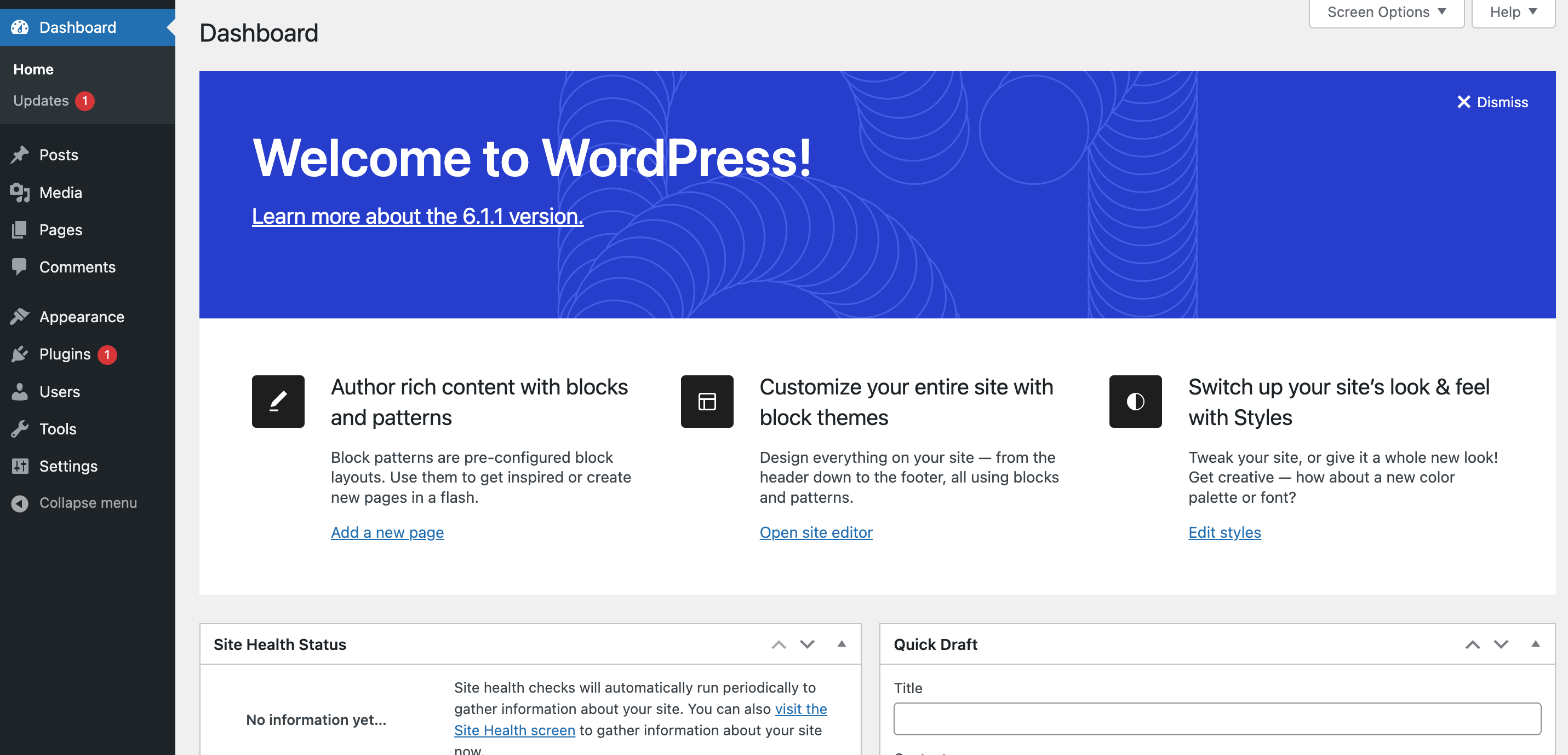 Dashboard—WordPress Dashboard-WordPress-test-site