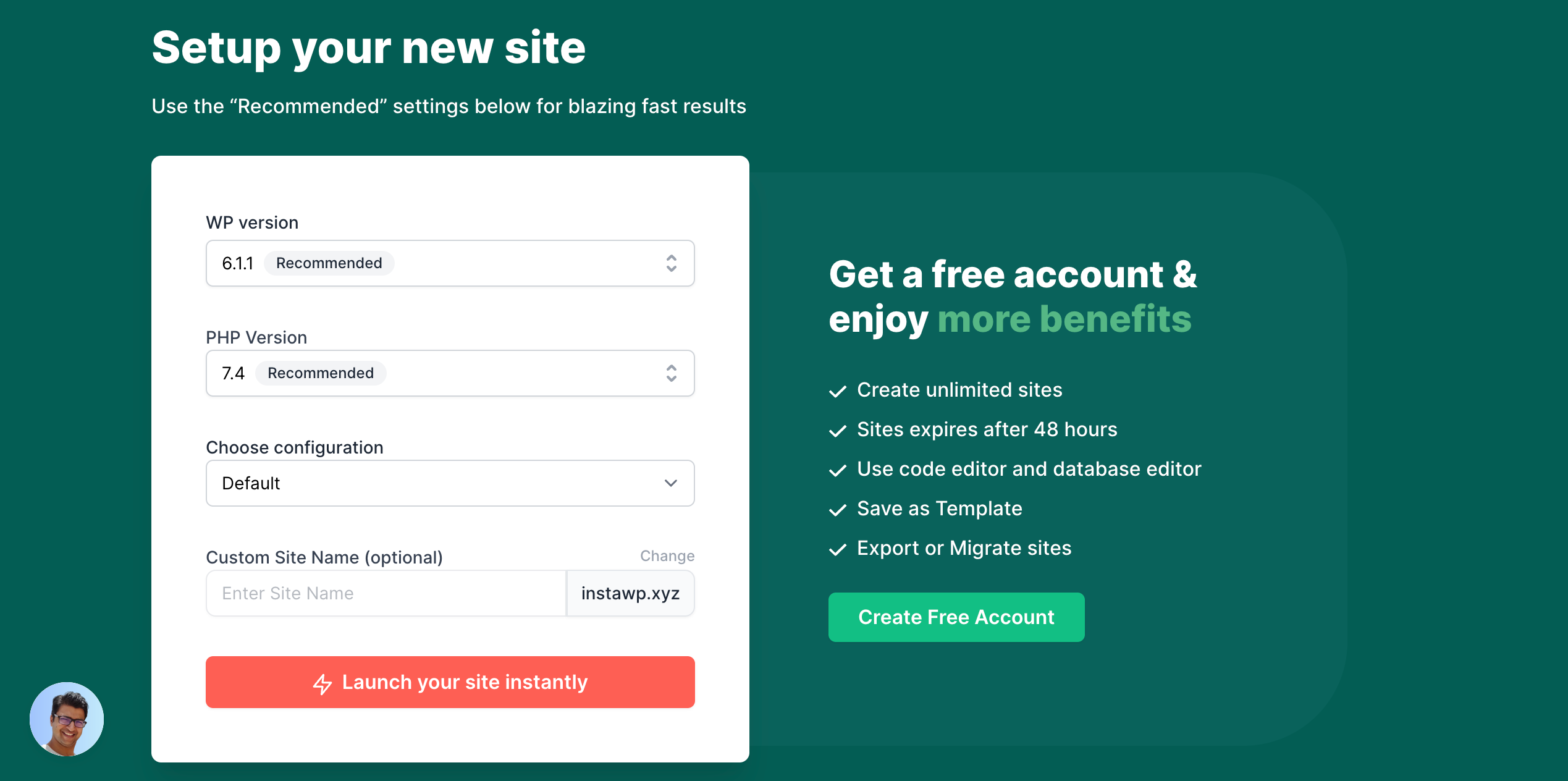 Setup-new site – InstaWP wordpress-test-site-setup
