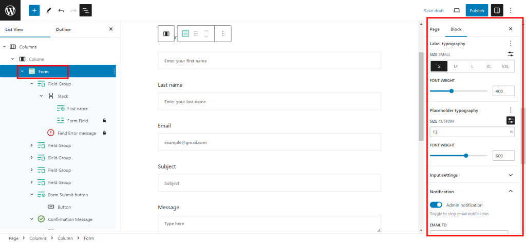 Contact Form in WordPress - Customize form style