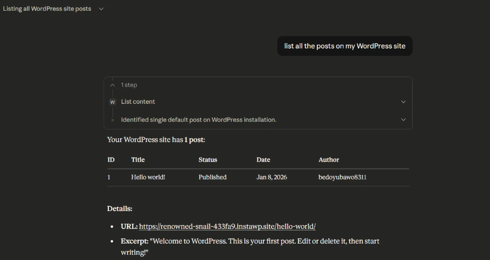 Listing all WordPress site posts